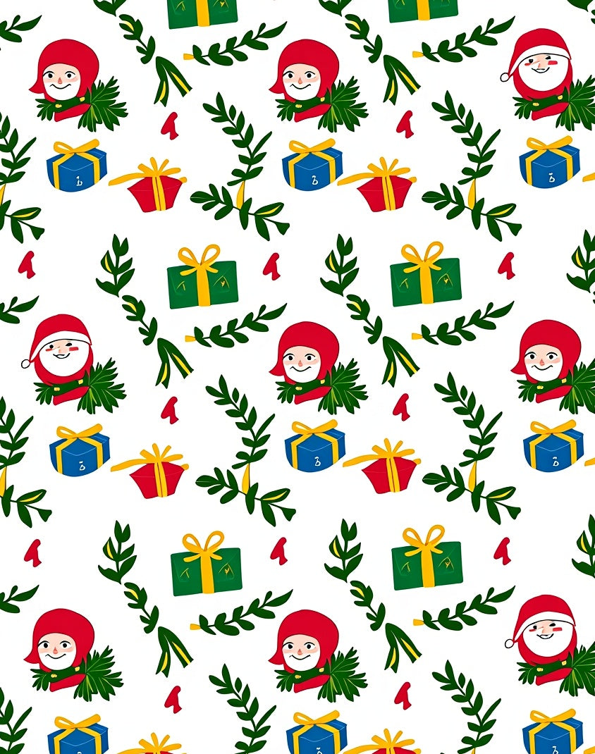 Festive Christmas Characters Greenery Gift Boxes Rug