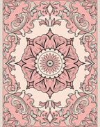 Pink Floral Medallion Scrollwork Rug