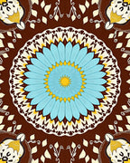 Vibrant Blue Yellow Sunburst Mandala Rug