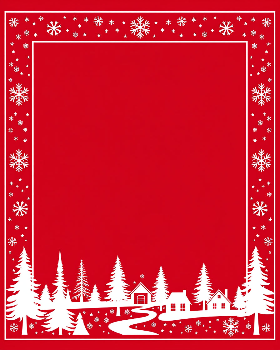 Red Snowy Village Snowflake Border Rug