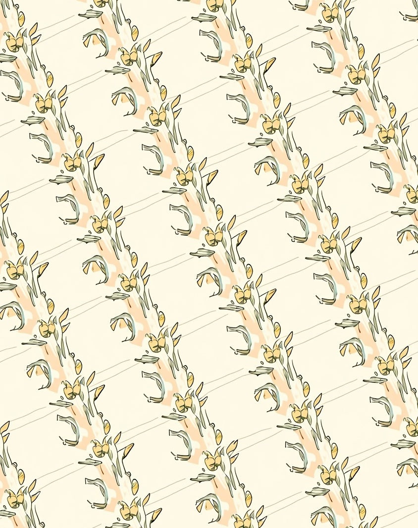 Cream Yellow Floral Archway Artwork Rug