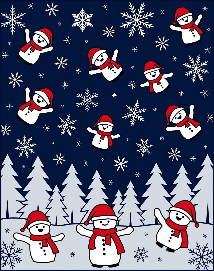 Happy Snowman Red Scarf Winter Forest Rug