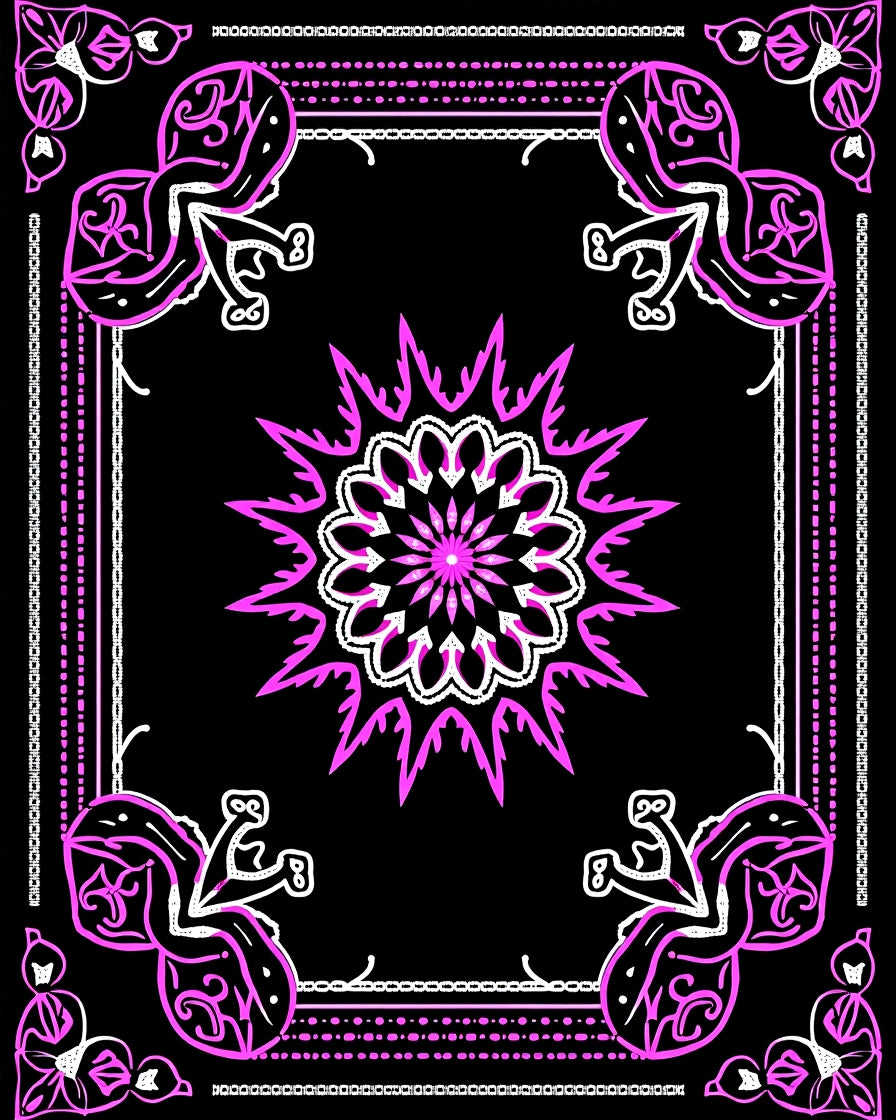 Vibrant Pink Mandala Floral Border Rug