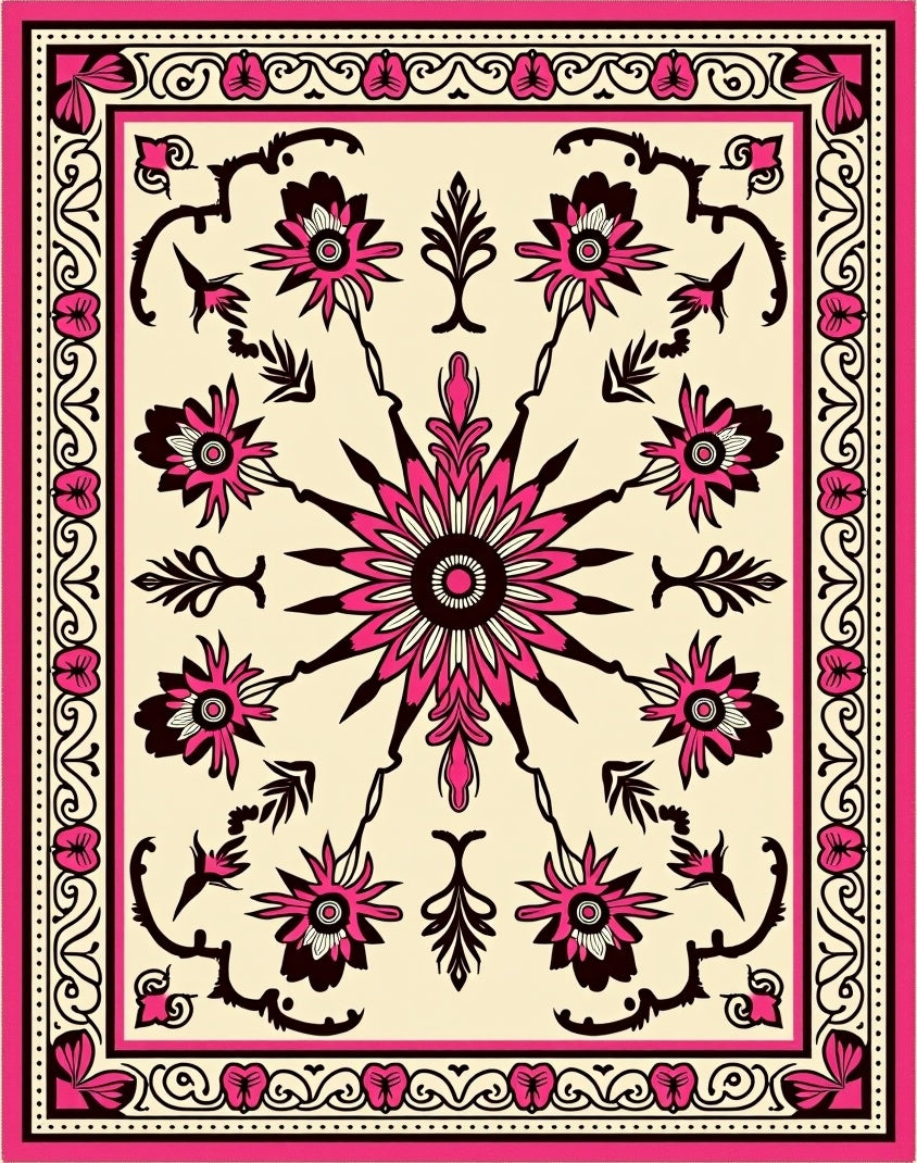 Vibrant Pink Floral Sunburst Meadow Rug