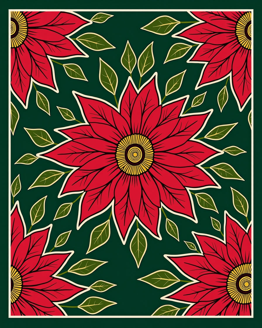 Crimson Floral Garden Poinsettia Rug