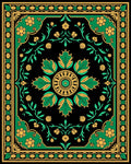 Ornate Emerald Golden Floral Medallion Rug