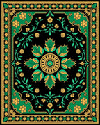 Ornate Emerald Golden Floral Medallion Rug