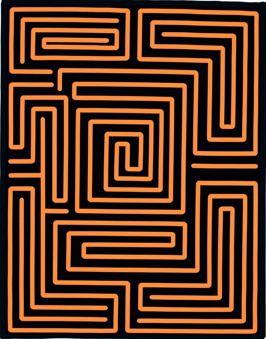 Black Orange Maze Lines Rug