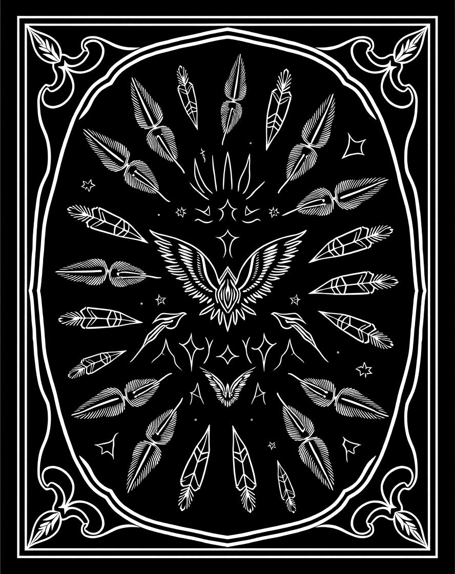 Black White Winged Eagle Feather Circle Rug