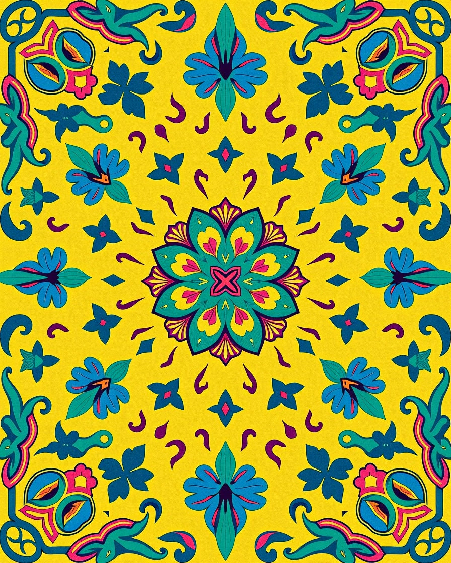 Vibrant Yellow Floral Medallion Rug