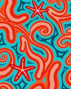 Retro Coral Starfish Swirls Rug