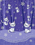 Whimsical Purple Snow Cat Forest Rug