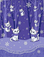 Whimsical Purple Snow Cat Forest Rug