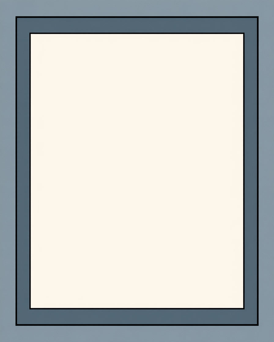 Simple Geometric Frame Ivory Blue Rug