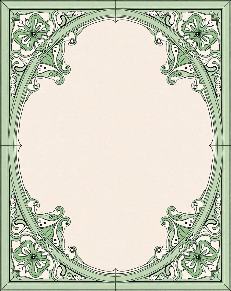 Soft Green Floral Art Nouveau Frame Rug