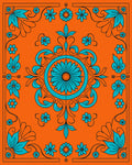 Vibrant Teal Floral Medallion Orange Rug