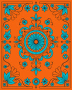 Vibrant Teal Floral Medallion Orange Rug