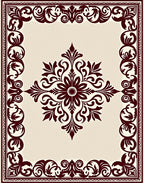Deep Burgundy Floral Medallion Ivory Rug