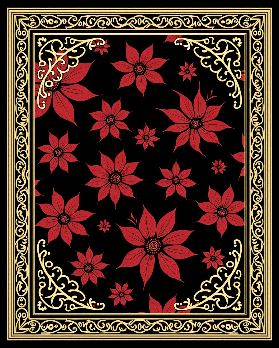Bold Red Floral Bordered Accent Rug