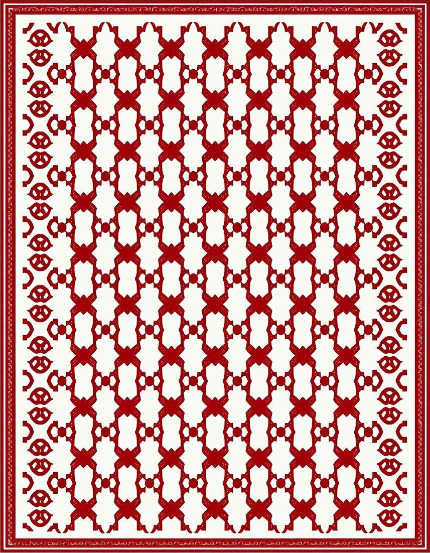 Crimson Lattice Geometric Arrangement Rug