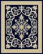 Navy Cream Ornate Scrollwork Medallion Rug