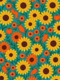 Yellow Orange Sunflowers Teal Botanical Rug