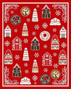 Red Gingerbread Town Snowflakes Rug