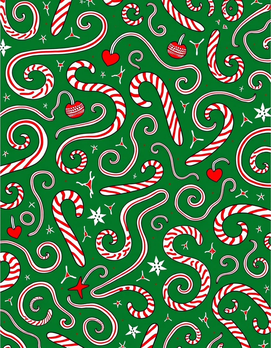 Festive Candy Cane Swirls and Hearts Rug