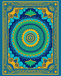 Vibrant Blue Green Sunburst Medallion Rug