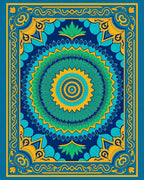 Vibrant Blue Green Sunburst Medallion Rug