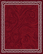 Deep Crimson Swirls Textured Border Rug