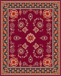 Deep Red Floral Medallion Botanical Rug