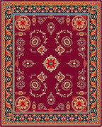 Deep Red Floral Medallion Botanical Rug