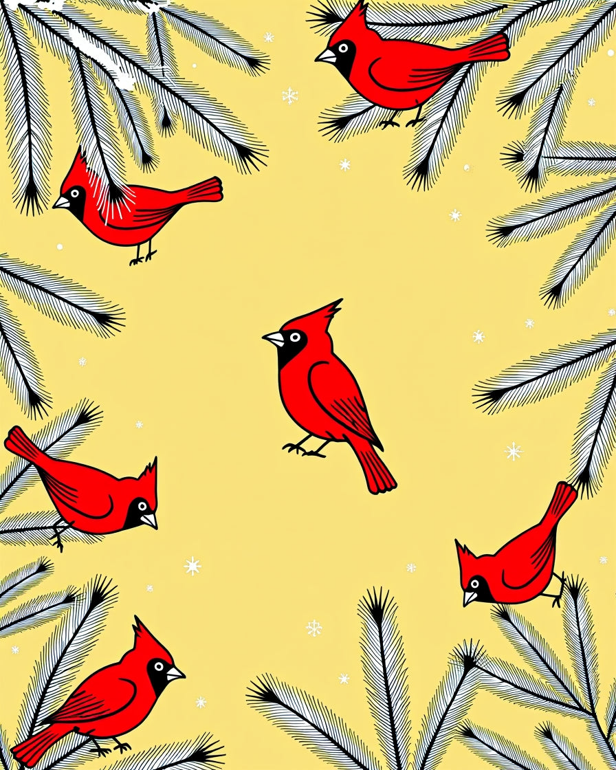 Red Cardinals and Evergreen Branches Rug