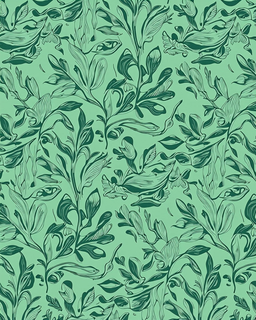Verdant Emerald Leaf Swirls Rug