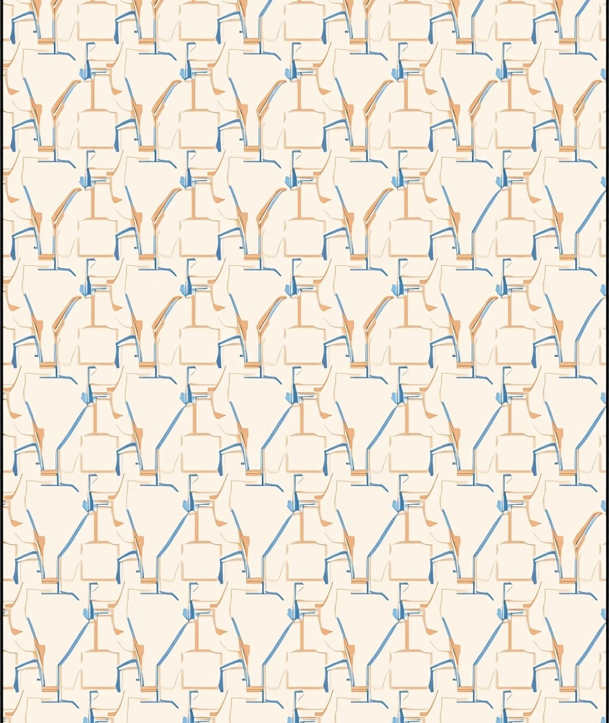 Cream Blue Geometric Architectural Layout Rug