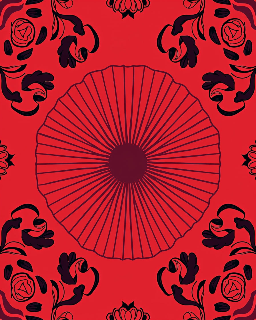 Red Floral Fan Medallion Rug