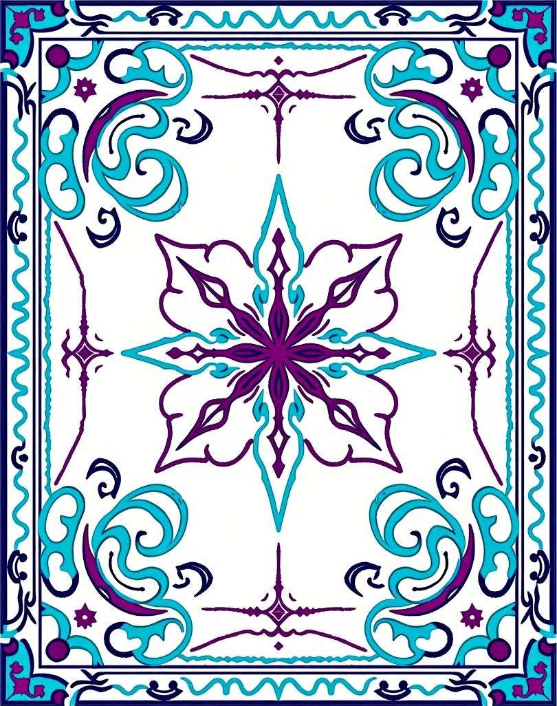 Purple Teal Floral Medallion Border Rug