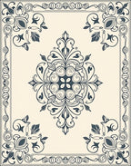 Navy Ivory Ornate Scroll Medallion Rug