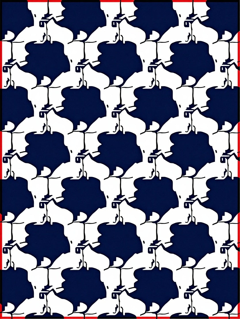 Bold Navy White Abstract Tile Rug