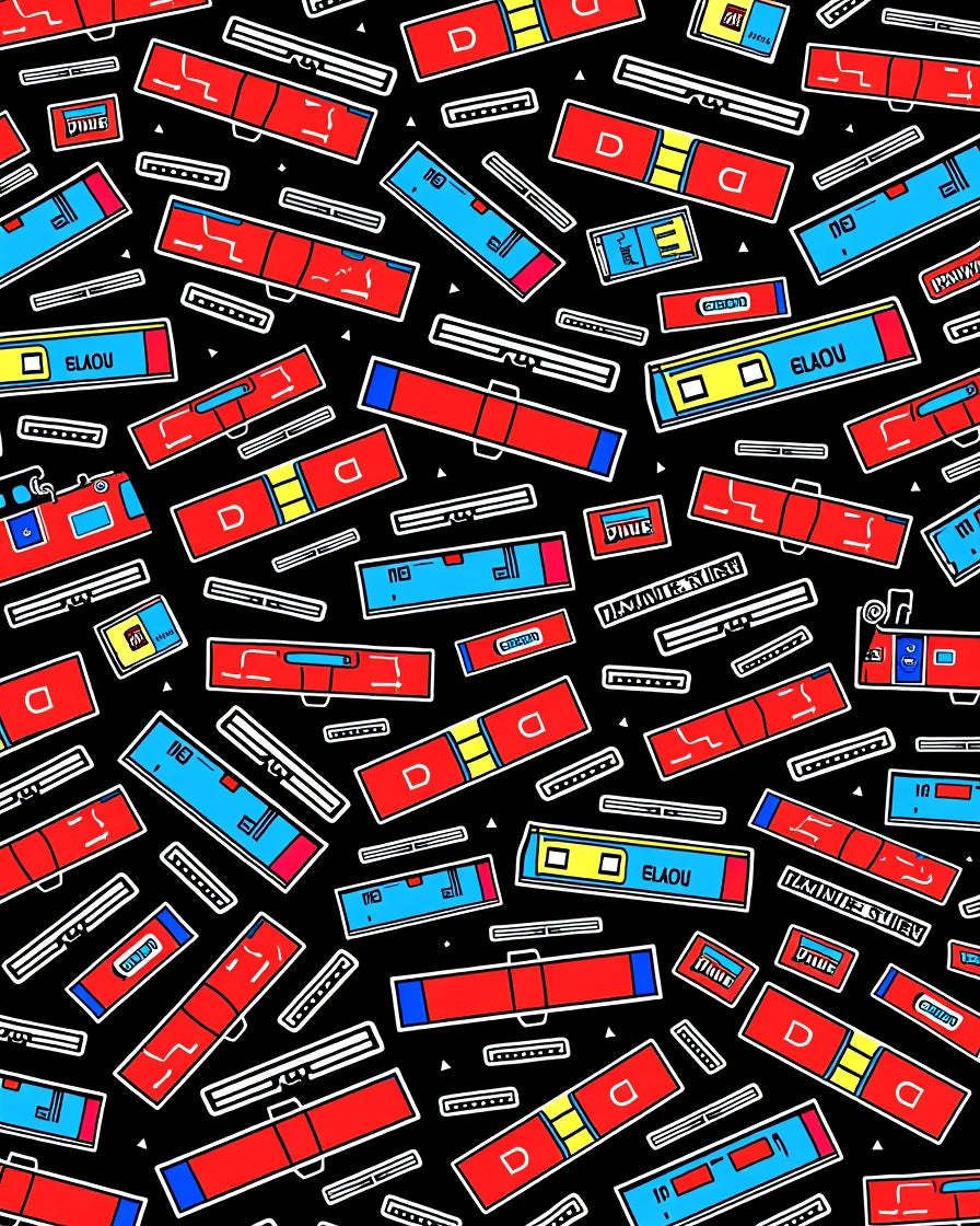Red Blue Rectangles Scattered Black Rug