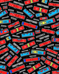 Red Blue Rectangles Scattered Black Rug