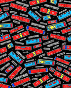 Red Blue Rectangles Scattered Black Rug