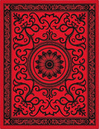Bold Crimson Floral Medallion Rug