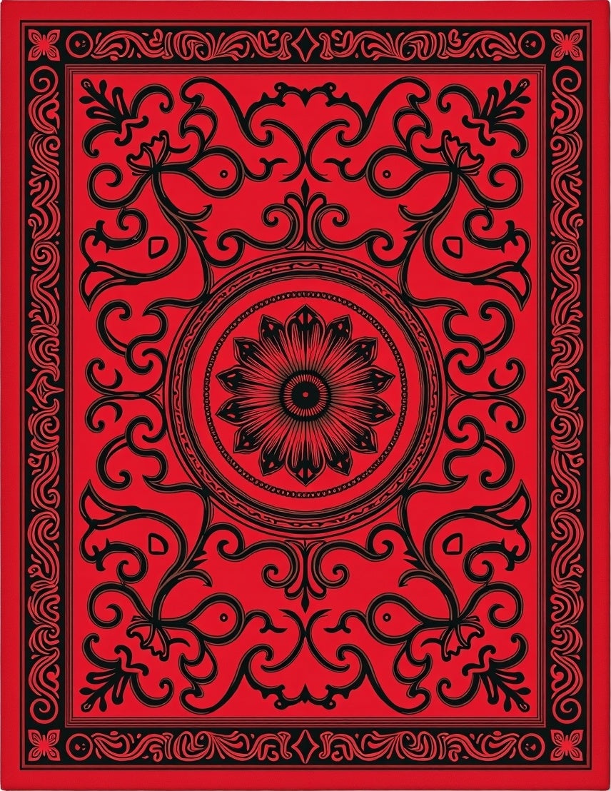 Bold Crimson Floral Medallion Rug