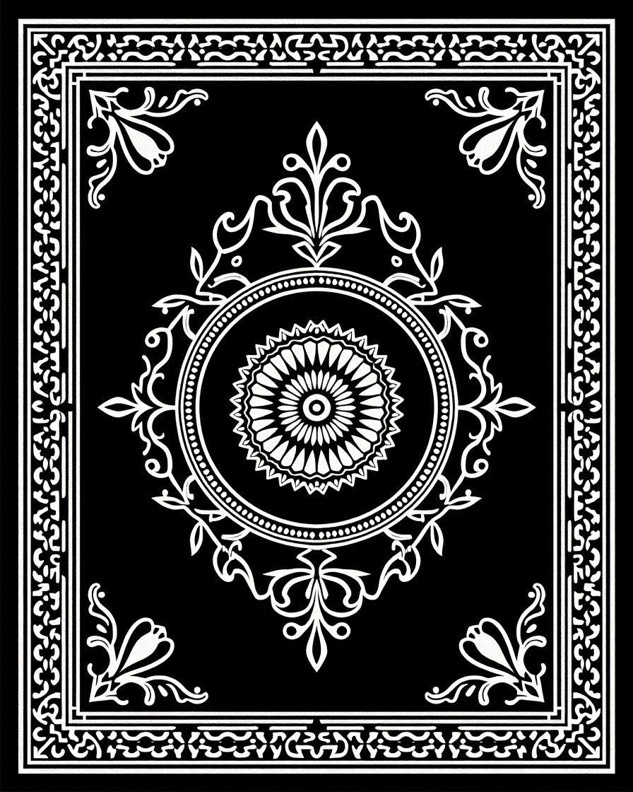 Black White Intricate Mandala Frame Rug