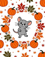 Cute Mouse Pumpkin Leaf Garland Rug