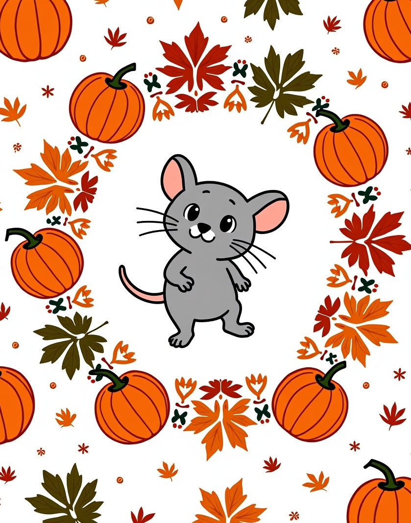 Cute Mouse Pumpkin Leaf Garland Rug