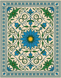 Cerulean Blue Floral Garden Border Rug