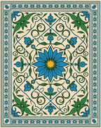 Cerulean Blue Floral Garden Border Rug